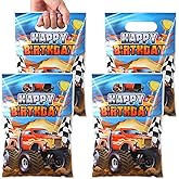 Seajan 50 Pieces Monster Truck Party Favor Bags Racing Car Candy Goody Treat Plastic Gift Bags with Handles for Monster Truck Birthday Party Decorations Supplies