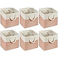 Geiserailie 6 Pcs 11 x 11 Inchcube Storage Bins Fabric Cube Storage Organizer Bins Foldable Storage Baskets with Sturdy Carry Handles Multipurpose Storage for Home(Orange Pink and White)