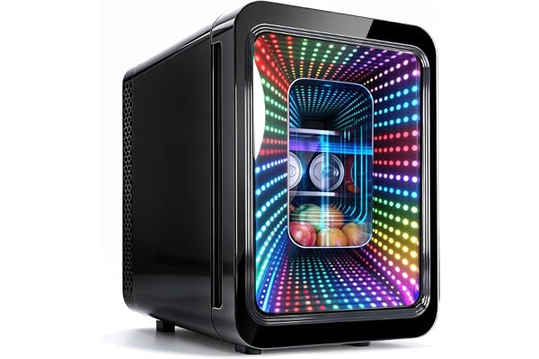 Kikihouse 20L/22Cans Mini Fridge with LED Gaming Light, Small Beverage Refrigerator for Bedroom, Office, Dorm and Car, AC/DC Portable Cooler for Drinks, Skincare, Drip Tray Included