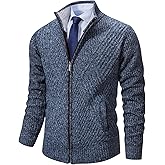 XinYangNi Men's Cardigan Sweaters Knit Zipper Casual Slim Fit Stand Collar with Full Zip and Pockets