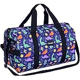 Kids Duffle Bag Overnight Bags for Boys and Girls Weekender Sleepover Carry-On Tote for Traveling Gym Sport Dance (Dinosaur Blue)
