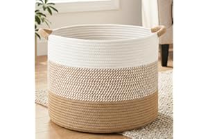 Artfeel Large Natural Woven Blanket Basket, 70L Boho Decorative Cotton Rope Basket for Blankets Pillows and Toddler Toy Stora