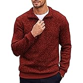 COOFANDY Men Quarter Zip Pullover and Sweater Slim Fit Knit Polo Sweater Casual Fleece Pullover Sweatshirt Wine Red
