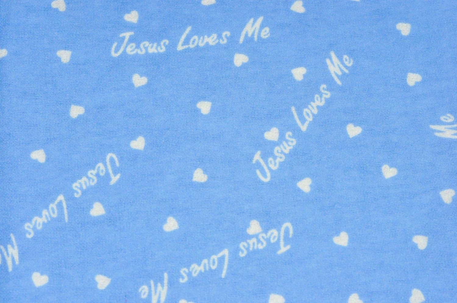 Periwinkle Blue Jesus Loves Me 100 Cotton Flannel Baby Fabric By the