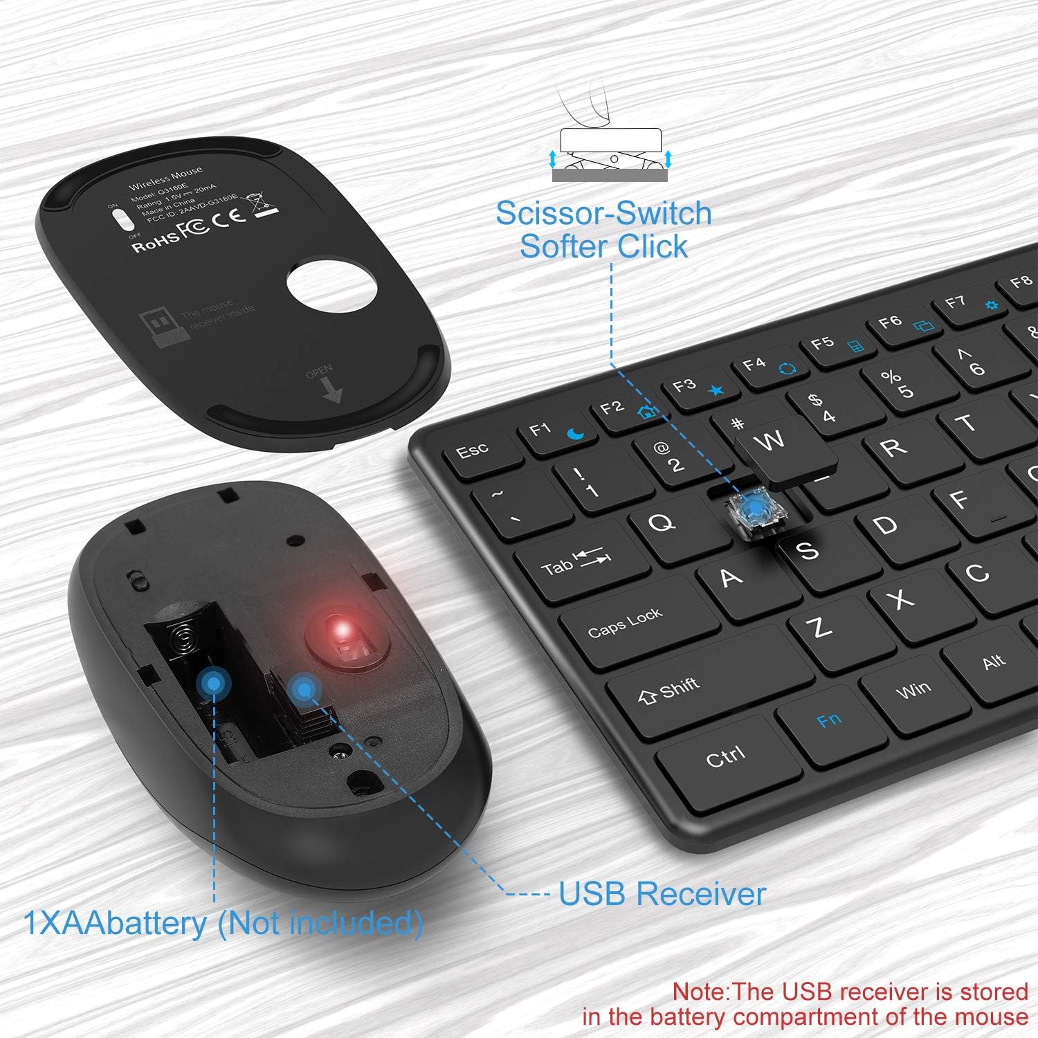 Wireless Keyboard and Mouse Combo, WisFox 2.4G Full-Size Slim Thin Wireless Keyboard Mouse for Windows, Computer, Desktop, PC, Laptop Mac: Computers & Accessories