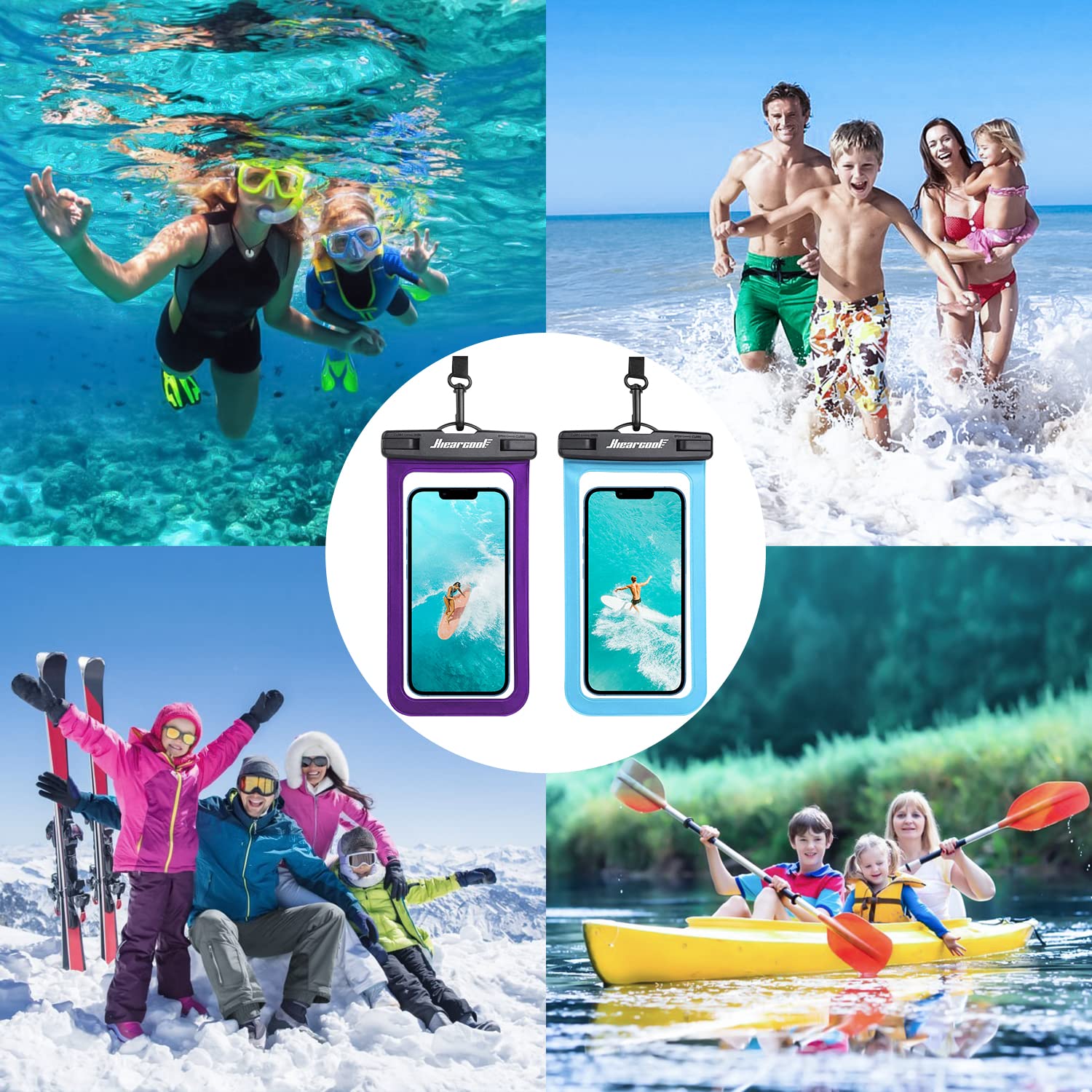 Hiearcool Universal Waterproof Phone Pouch, Dry Bag Compatible for iPhone 15 14 13 12 Pro Max XS Plus Samsung Galaxy S22 Cellphone Up to 8.3", IPX8 Water Proof Cell Phone Case for beach-2Pack