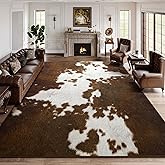 DweIke Cow Print Rugs for Living Room, Machine Washable 6x9 Cowhide Area Rugs for Living Room, Non-Slip Low Pile Stain Resistant Throw Carpet for Dining Room Home Western Decor, Brown