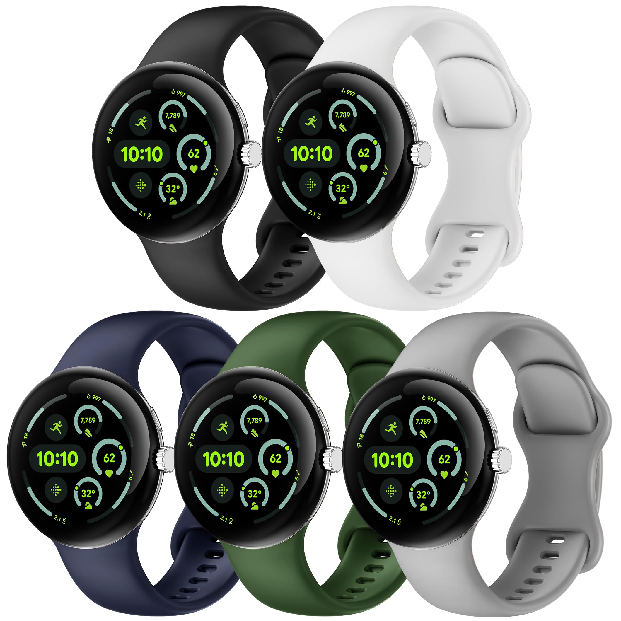 Photo 1 of Farluya 5 Pack Watch Bands Compatible with Google Pixel Watch 3 45mm,Soft Silicone Durable Sport Waterproof Replacement Straps for Pixel 3 45mm Smartwatch Accessories Women Men(NOT for Pixel 2)