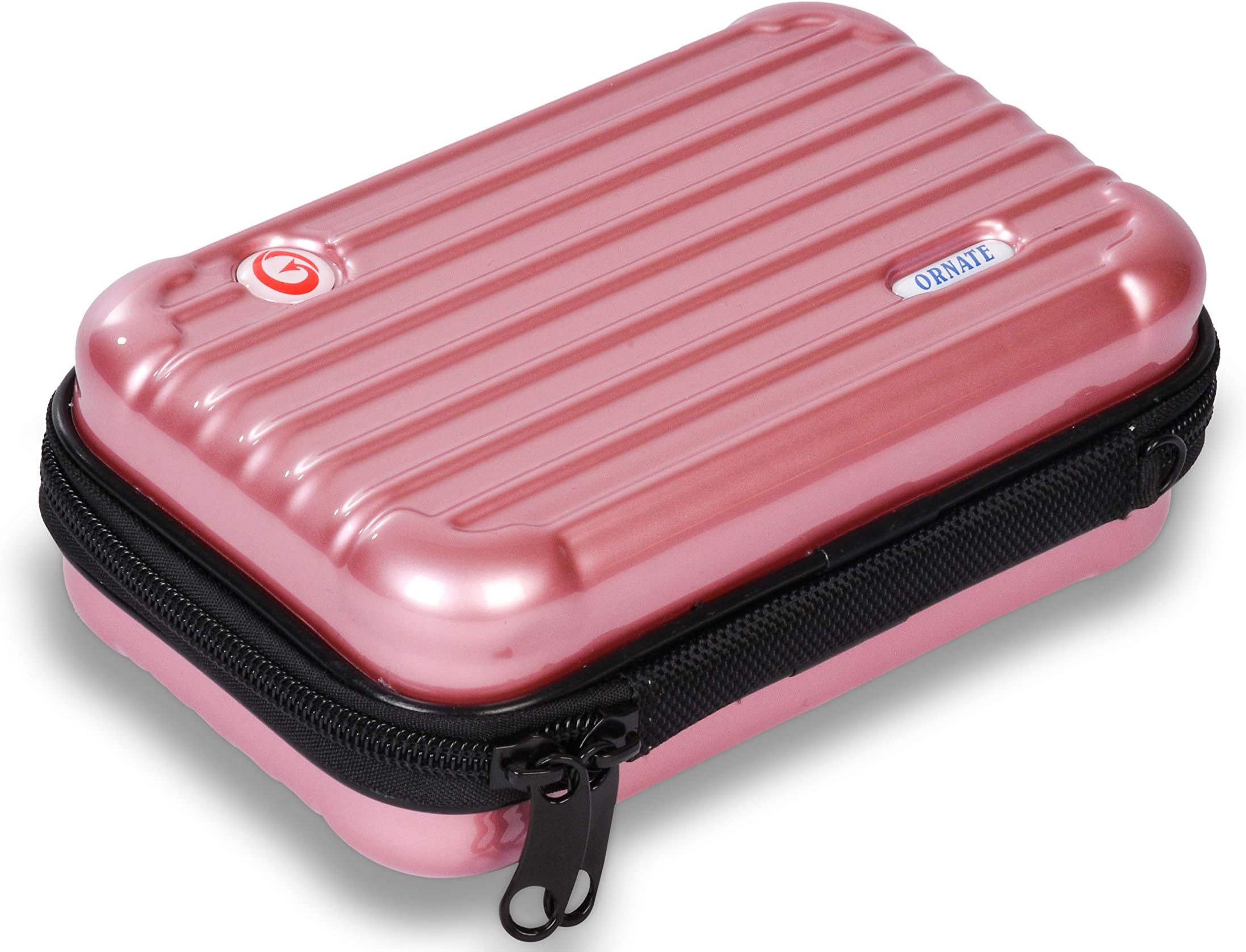Ornate Mini Suitcase, Tiny Purse Hard Make up Carrying Case for Cosmetics and Toiletry, Organizer bag for Makeup Brush, Water Resistant and Shockproof 7 Inch Travel Case for Essentials (Rose Gold)