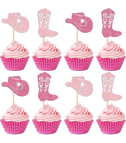Gyufise Cowgirl Cupcake Topper – 36-teiliges Set Mit Glitzer Hufeisen, Kakteen & Stiefeln Für Western-Party