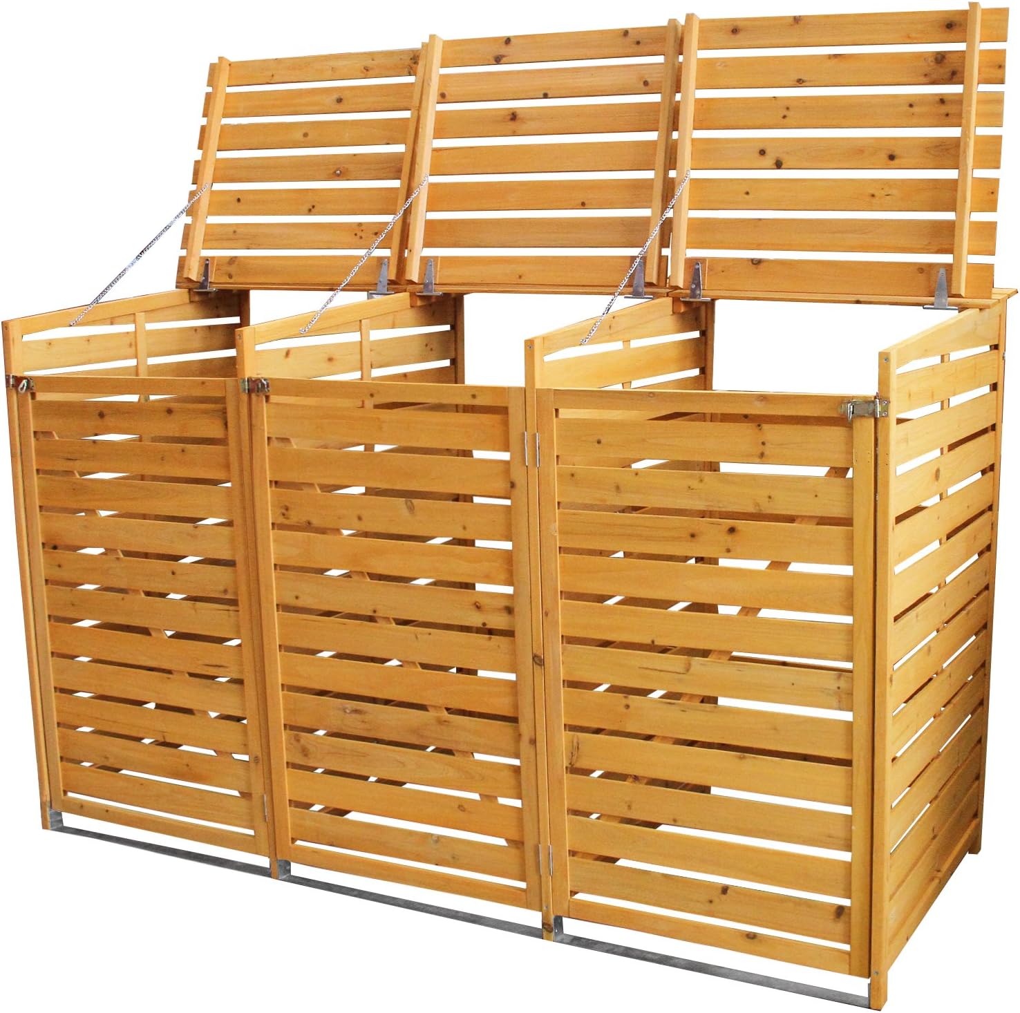 Super Saturday Triple Wooden Wheelie Bin Store Outdoor Garden Lockable Latched Dustbin Cover