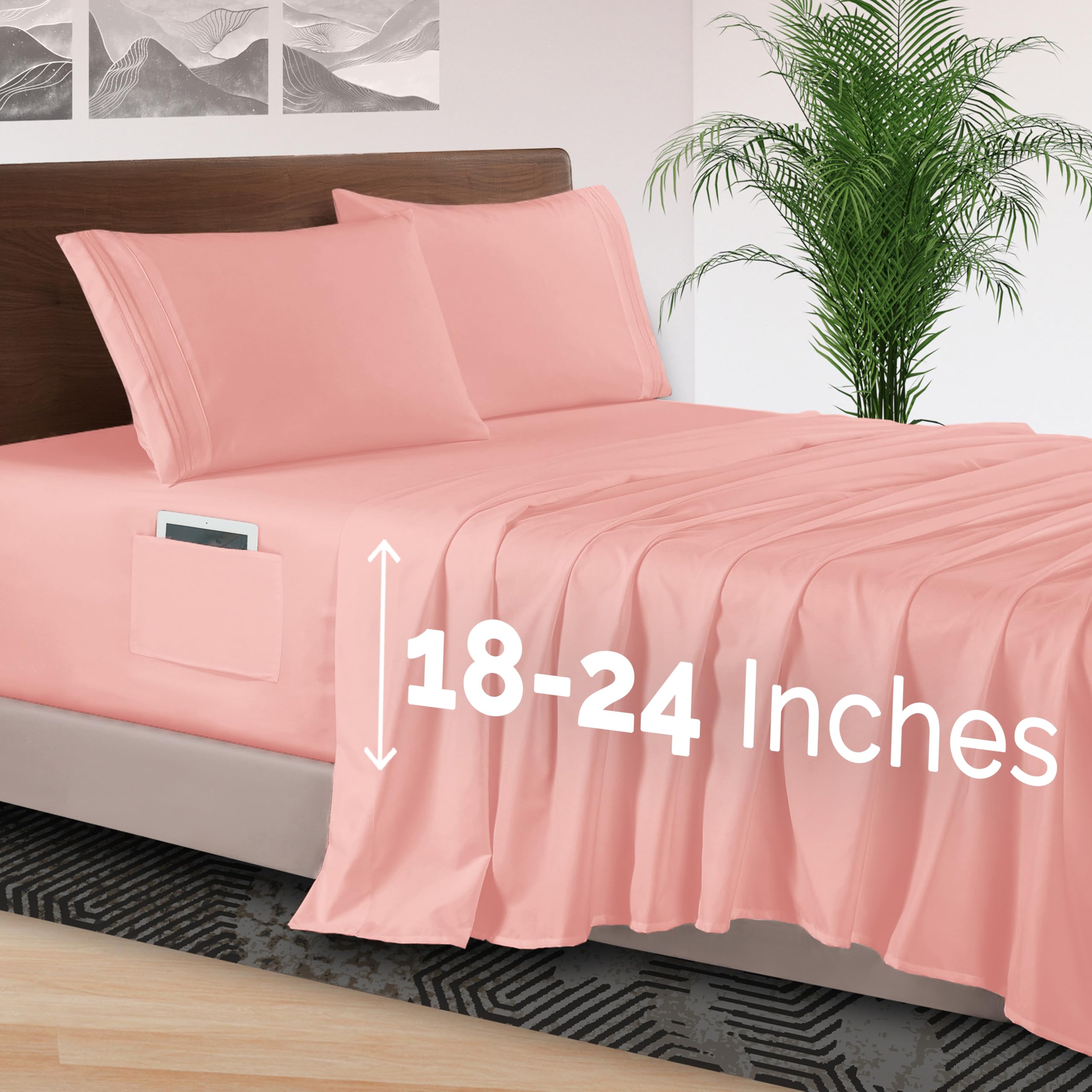 Elegant Comfort 4-Piece Bed Sheet Set - Luxury Bedding 1500 Premium Hotel Quality Microfiber, All Around Elastic 18-24 Inches Deep Fitted Sheet- Extra Deep Pocket Sheets, King, Dusty Rose Image Elegant Comfort 4-Piece Bed Sheet Set - Luxury Bedding 1500 Premium Hotel Quality Microfiber, All Around Elastic 18-24 Inches Deep Fitted Sheet- Extra Deep Pocket Sheets, King, Dusty Rose Image