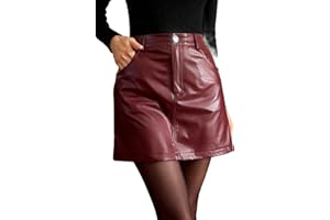 SOLY HUX Women's Mini Skirt PU Leather High Waisted Going Out Casual Skirts with Pockets