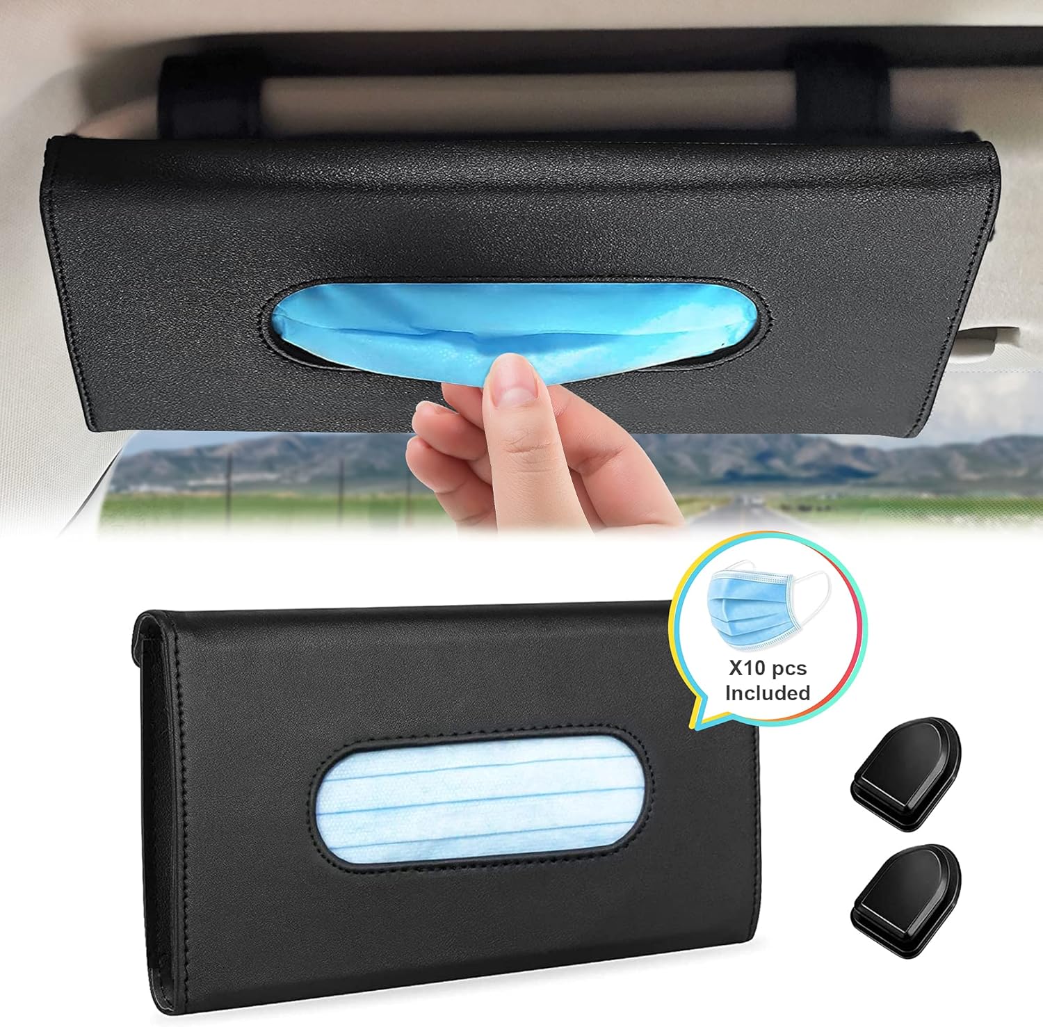 S SKSTYLE Car Visor Mask Holder, 10pcs 3ply mask and 2pcsMask Hook