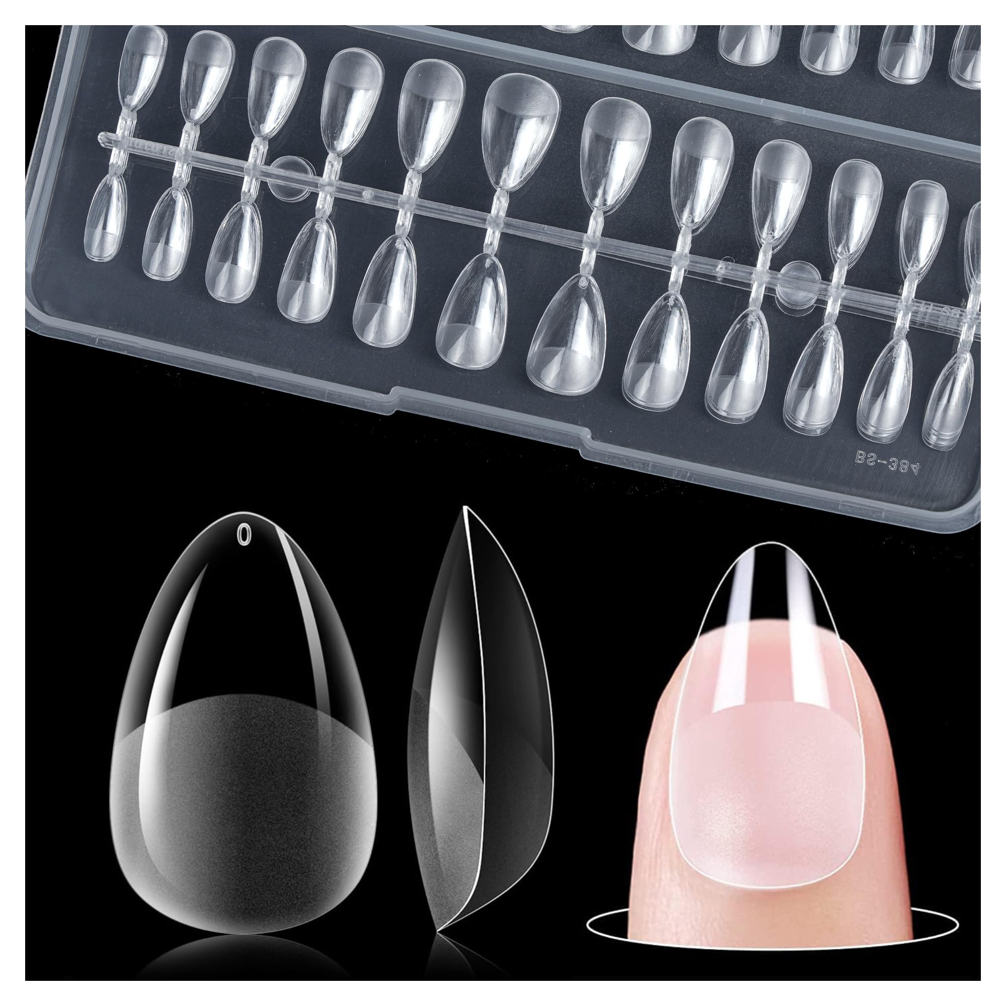 XS Short Almond Nail Tips for Salon: Gelike EC Soft Gel Nail Tip Easy and Long Last- 240pcs 12 Sizes for DIY Practice Art Design at Home