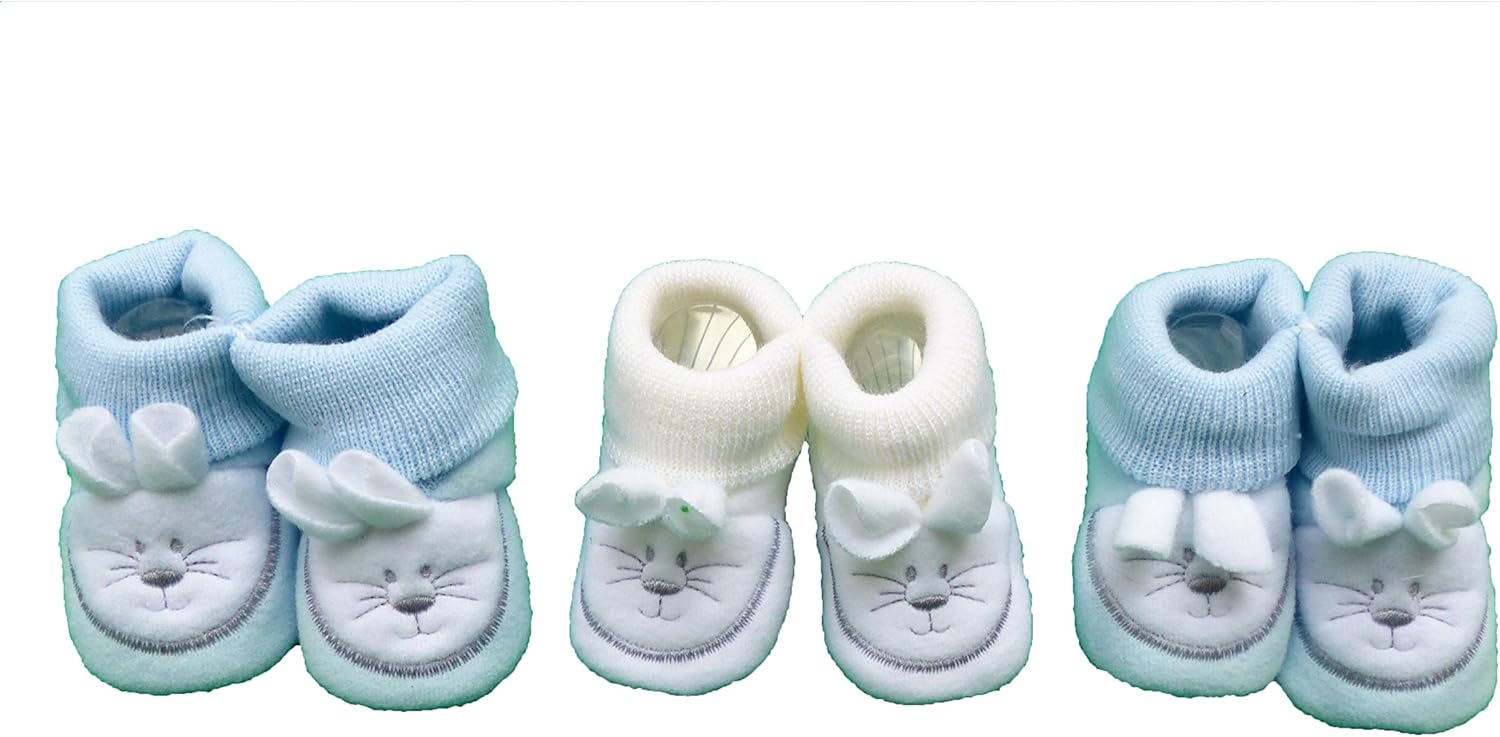 Paire De Chaussons Booties Lapin Pour Bebe De Naissance Bleu