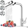 AVSIILE Single Hole Kitchen Faucets with Pull Down Sprayer in Chrome, Single Handle, High Flow Water, Pull Out Tap, Stainless Steel Sink Faucet, Suitable for Farmhouse Camper Laundry Rv Bar
