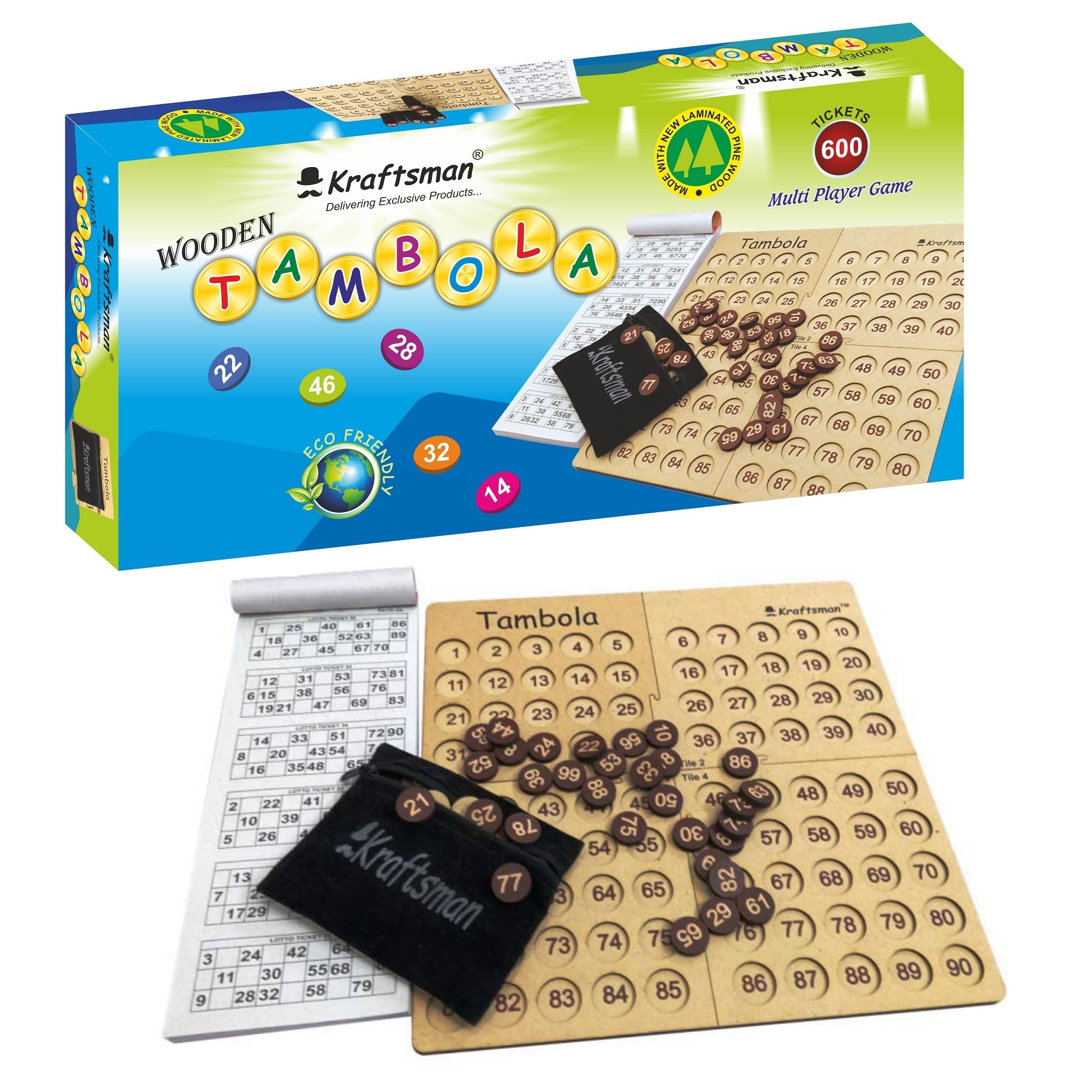 MilesMagic Portable Wooden Bingo Board Game | Housie Tambola Mind Game | for Family Fun and Entertainment Party Games with 600 Different Tickets