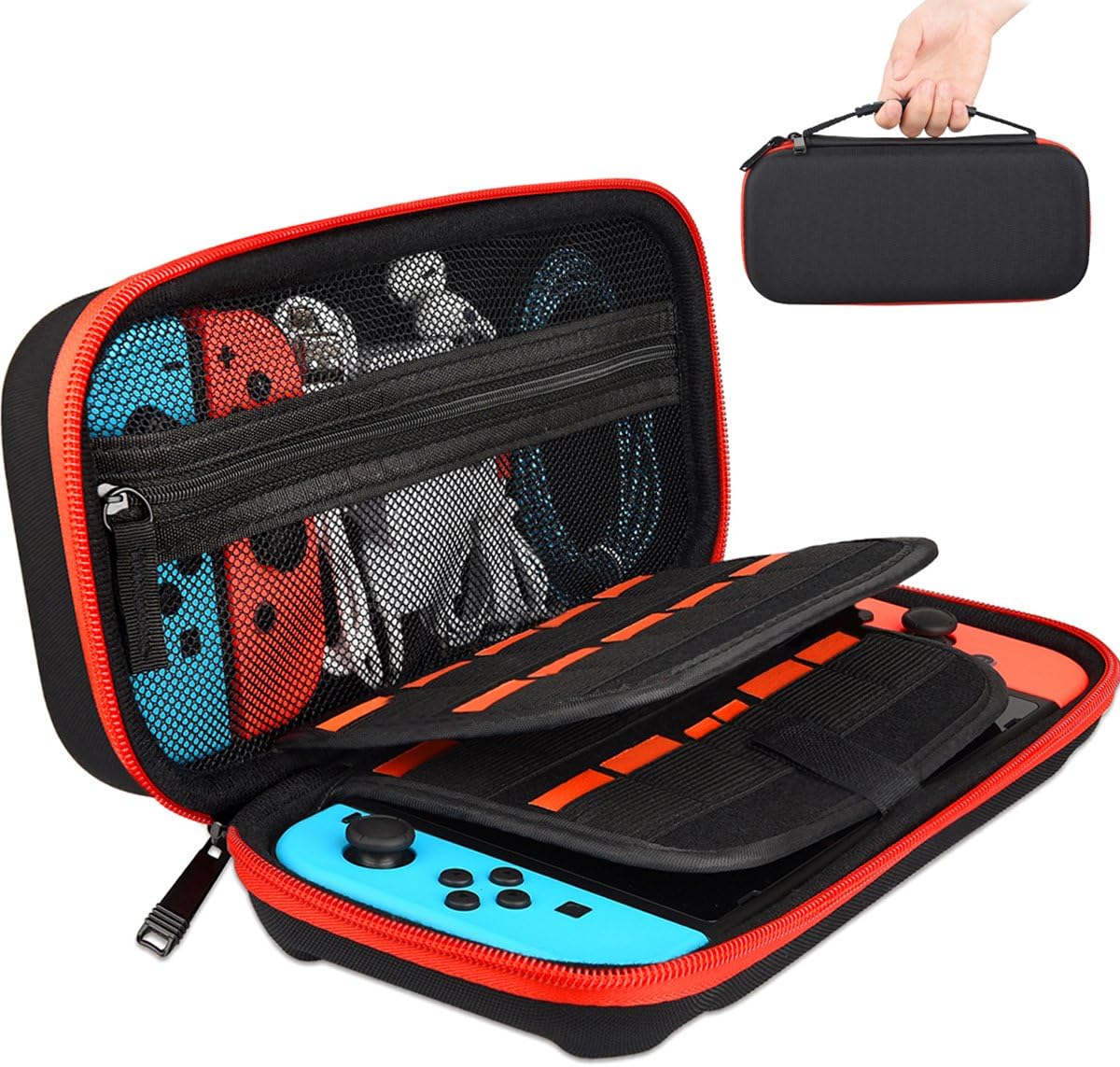GOLDFOX Carrying Case for Nintendo Switch, Portable Travel Carry Case Holds 29 Games Protective Hard Shell Carrying Case Storage Pouch for Nintendo Switch Console & Accessories (9.85"×4.25"×2")