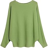 FULIER Women Oversized Boat Neck Batwing Sleeves Dolman Knitted Sweaters Lightweight Pullovers Tops One Size