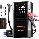 WOLFBOX 4000A Jump Starter with 160PSI Air Compressor, 12V Car Battery Booster, 65W Fast Charge, 88.8Wh Portable Tire Inflator, LED Display for 10L Gas & 10L Diesel Engines, LED Light, Jumper Cables
