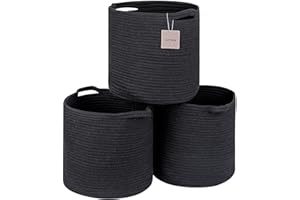 voten Multipurpose Woven Storage Basket for Storage/Organizing,Storage Cubes 13x13’’ for Cube Shelves Organzier,Cotton Rope Storage Bin,Cube Storage Bin 13x13’’ for Closet,Toys,3Packs Round Black