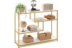 LINSY HOME Console Table, 4-Tier Sofa Tables for Entryway, Narrow Tables with Open Storage Shelves, 39.3” Console Tables for Entryway, Hallway, Sofa, Couch, Living Room, Bar, Kitchen, White Gold