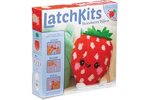 Latchkits Strawberry Pillow - Latch Hook Kits for Kids, Arts and Crafts, Yarn Art, Kids Crafts, Toys for Girls, Birthday Gift for Girls, Easy to Follow Pattern, Hook Included, Craft Kits, Ages 6+