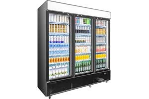 BINGERMA Commercial Beverage Refrigerator with 3 Glass Doors 56 Cu.ft Display Merchandiser Cooler Bar Black Drink Fridge for Convenience Stores, Supermarkets,Bars,Offices
