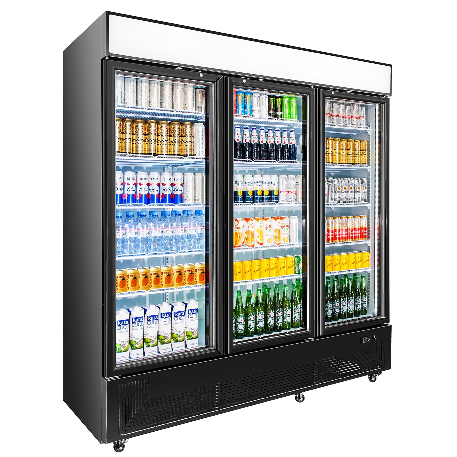 Photo 1 of ***(DAMAGE, SELLING AS IS )*** 
BINGERMA Commercial Beverage Refrigerator with 3 Glass Doors 56 Cu.ft Display Merchandiser Cooler Bar Black Drink Fridge for Convenience Stores, Supermarkets,Bars,Offices
