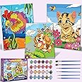 Jovial & Joyful Paint-by-Numbers-Kit-for-Kids, 3 Pack 8x10 Inch Framed Canvas with 24x3ml Acrylic Paints Pots, 6 Brushes, Paint and Sip Kit for Kids, Predrawn Canvas, Painting Kits for Ages 8-12, 6-8