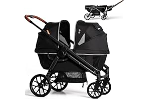 WEEGO Tandem Wagon Stroller for 2 Kids, All-Terrain with Removable UV-Protection Canopy, Adjustable Push/Pull Handle, Snack Tray & Cup Holders, Perfect for Baby and Toddler (Black)