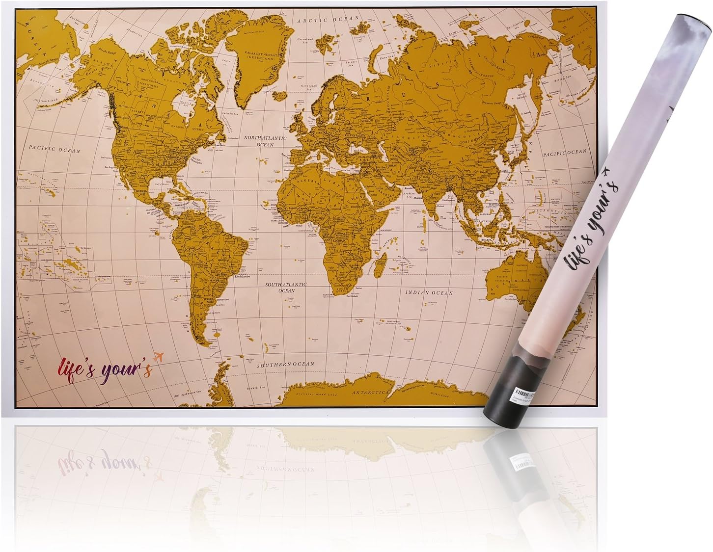 Modern Gold Scratch Off Map, Scratchable World Travel Poster - Wonderful Travelers Gift for Woman, Man and Children, Include Unique Design Tube & Scratch Pen - Great Home & Room Wall Decor