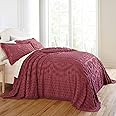 BrylaneHome Bedding Lightweight All Season Georgia Chenille Bedspread Ultra-Soft 100% Cotton with Medallion Pattern - King, Burgundy