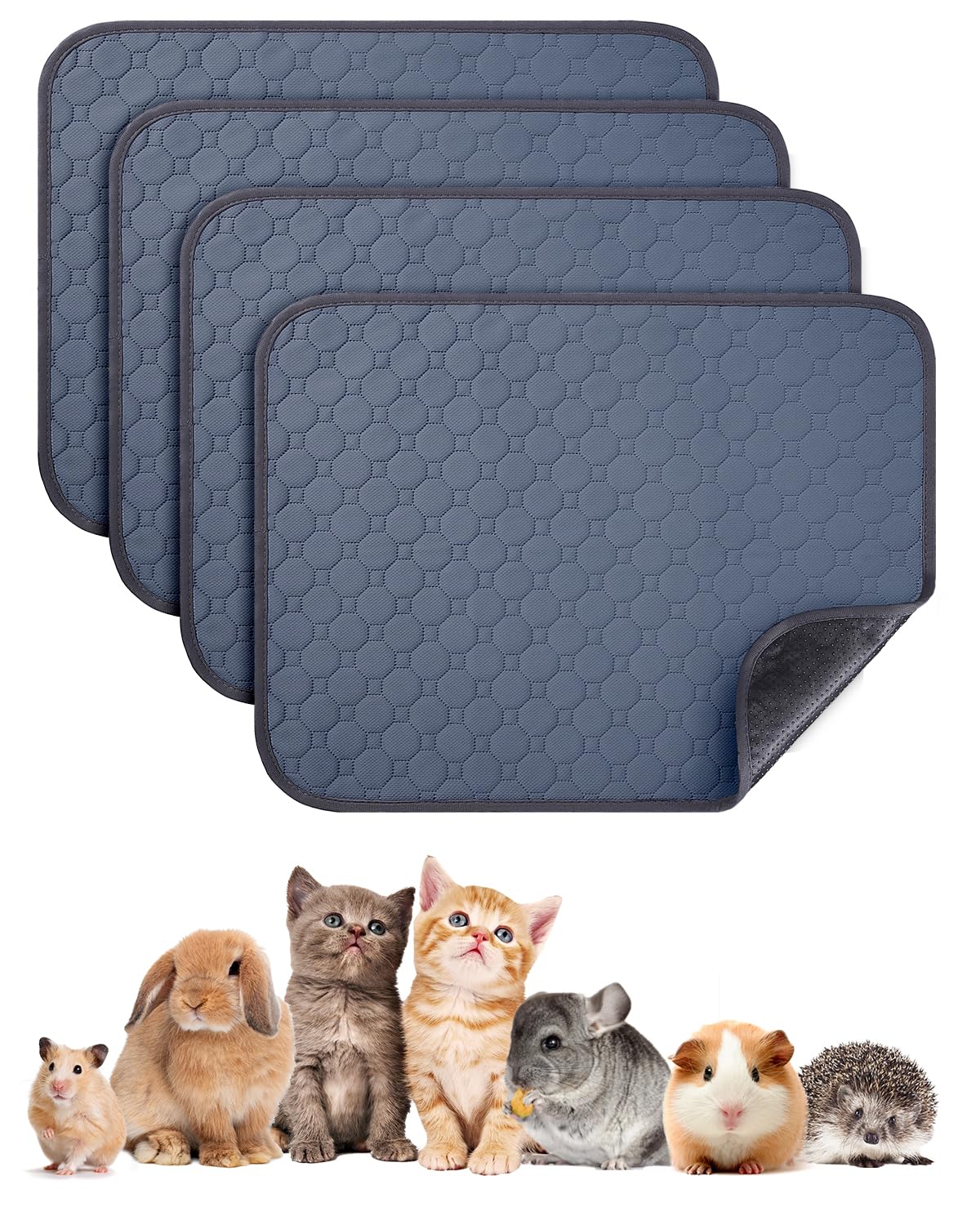 Photo 1 of 4 Pack 12" x 12" Guinea Pig Cage Liner, Washable Reusable Guinea Pig Bedding, Waterproof Absorbent Guinea Pig Pee Pad Non-Slip Mat for Small Animals Rabbit Hamster Rat Chinchilla
