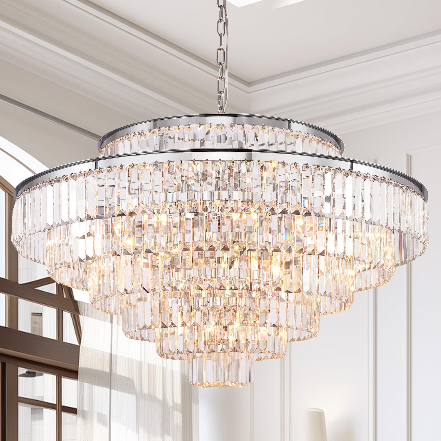 Creative Crystal Chandelier, Simple Glass Square Dimming Adjustable Height Decorative Bed Ceiling Lamp, For Bar Aisle Studying Bedroom Gift (Color : Gold, Size : 3 Color Light - View #5