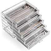 YUFONG Necklace Holder Organizer, Dustproof Necklace Box Velvet Necklace Organizer Box with Lid Clear Acrylic Dustproof Stackable Jewelry Displays for Necklaces Chain Display (Gray, 5 Drawer)