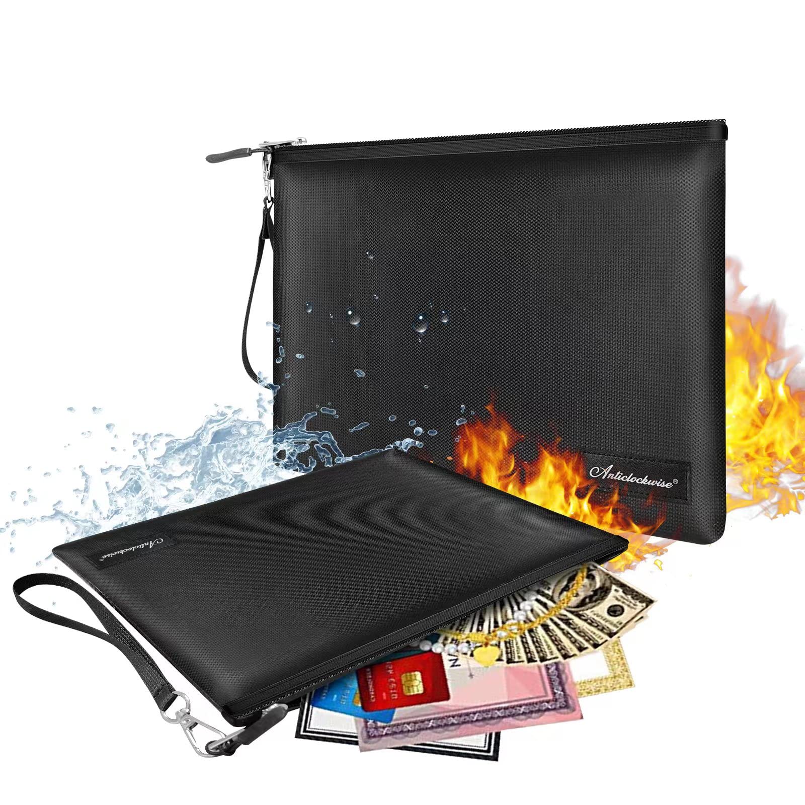 Fireproof Document Bag, Silicone Coated Fire Resistant & Water Resistant Fireproof Bag, Fireproof Money Bag for Documents, Jewelry and Passport, Fireproof Document Holder