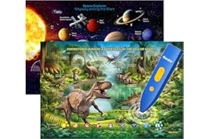 QIAOJOY Bilingual Interactive for Kids Talking Dinosaur Space Poster for Kids Learning and Educational Toys,Talking Educational Dinosaur Toy for Ages 3 to 12 Years Old,Space Theme Wall Decor for Preschool
