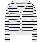 IEEILULU Women's Striped Cardigan Sweaters - Long Sleeve Button Down V Neck Knit Cardigans Classic Casual Tops for Women
