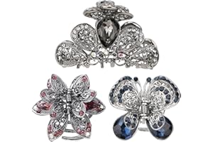 kilofly 3pc Vintage Crystal Hair Claw Clips Long Thick Hair Metal Clamps