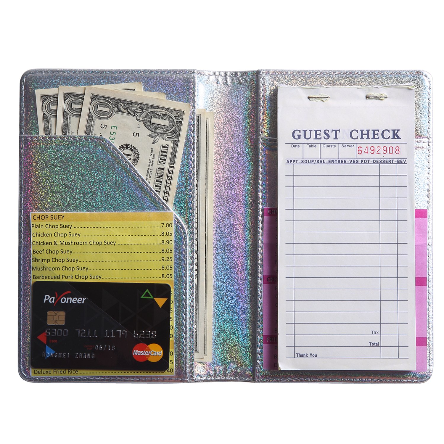 Holographic Glitter Silver Server Book for Waitress Book Server Wallet