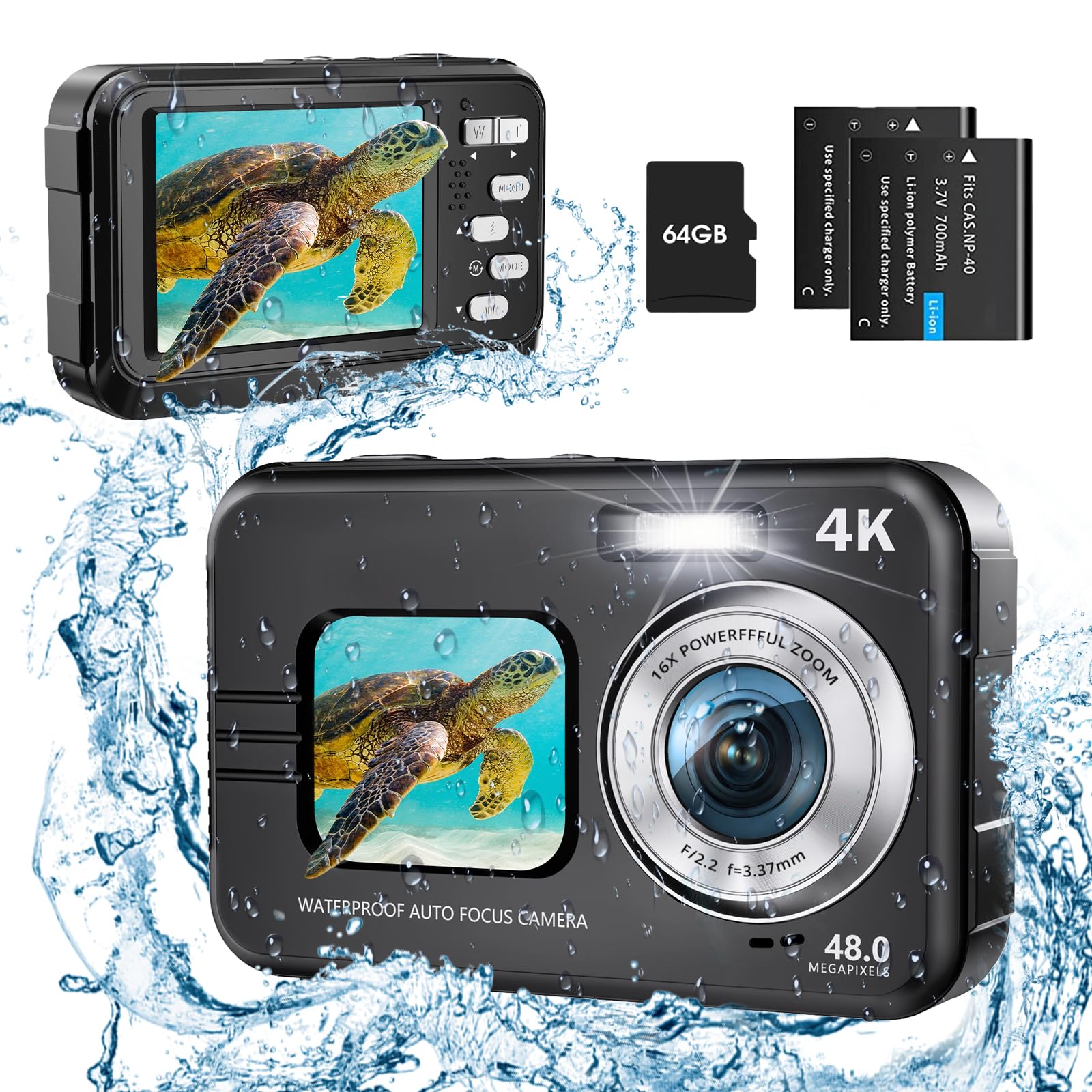 Underwater Camera, UHD 4K 48MP Autofocus Waterproof