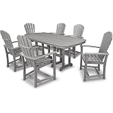 POLYWOOD Palm Coast 7-Piece Outdoor Dining Set - Slate Grey HDPE Composite Patio Furniture - Table and 4 Chairs for Deck, Garden &amp; Backyard