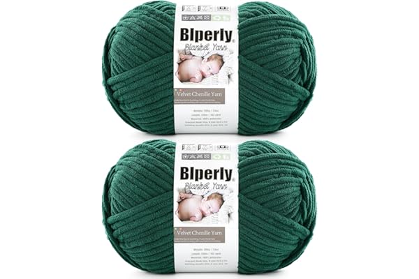 6 Super Bulky Velvet Chenille Yarn for Crocheting - 2 Skein of 200g/7 oz - Ultra Soft Heavy Weight Chunky Knitting Yarn for Baby Blankets, Amigurumi, Home Decor（Dark Green，2 Skein）