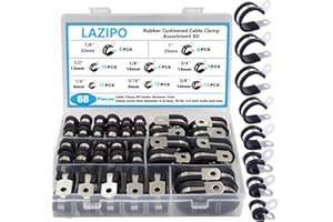 LAZIRO Cable Clamp Assortment Kit, 68 Pieces 304 Stainless Steel Cushion Pipe Clamps Line Clamps Assorted in 8 Size 1/4'' 5/16'' 3/8'' 1/2'' 5/8'' 3/4'' 7/8'' 1'' Come With Durable PP Storage Case with