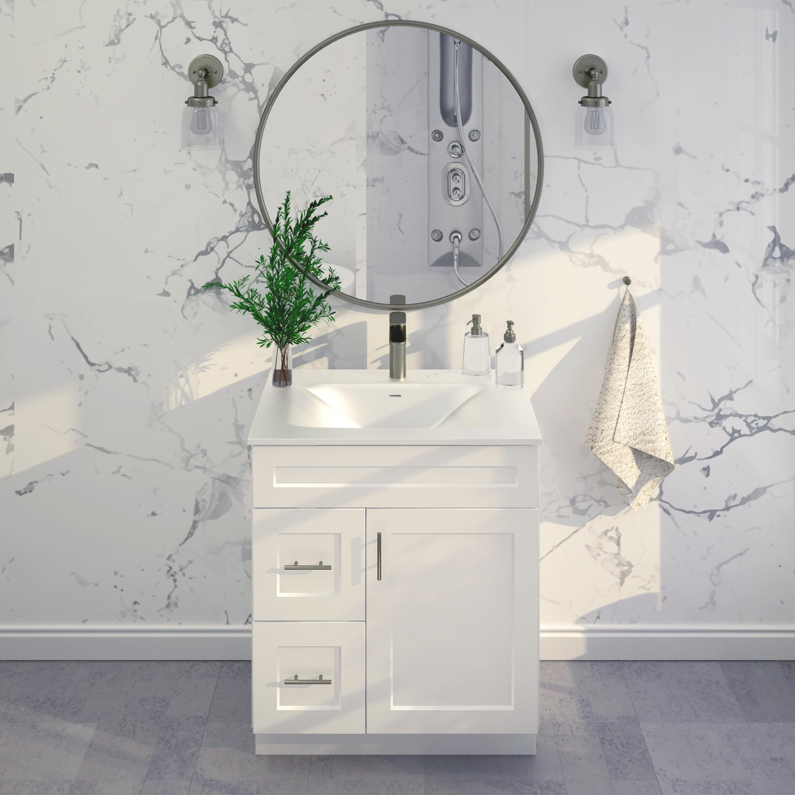 Photo 1 of White Shaker Sink Base Bathroom Vanity with Drawers 30" Ready-to-Assemble Cabinet