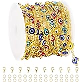 Crisjanggo 4 Meters Gold Plated Chains for Jewelry Making Colorful Chain Roll Bulk for Adult Woman Bracelet Necklace DIY Craft with Lobster Clasps and Jump Rings