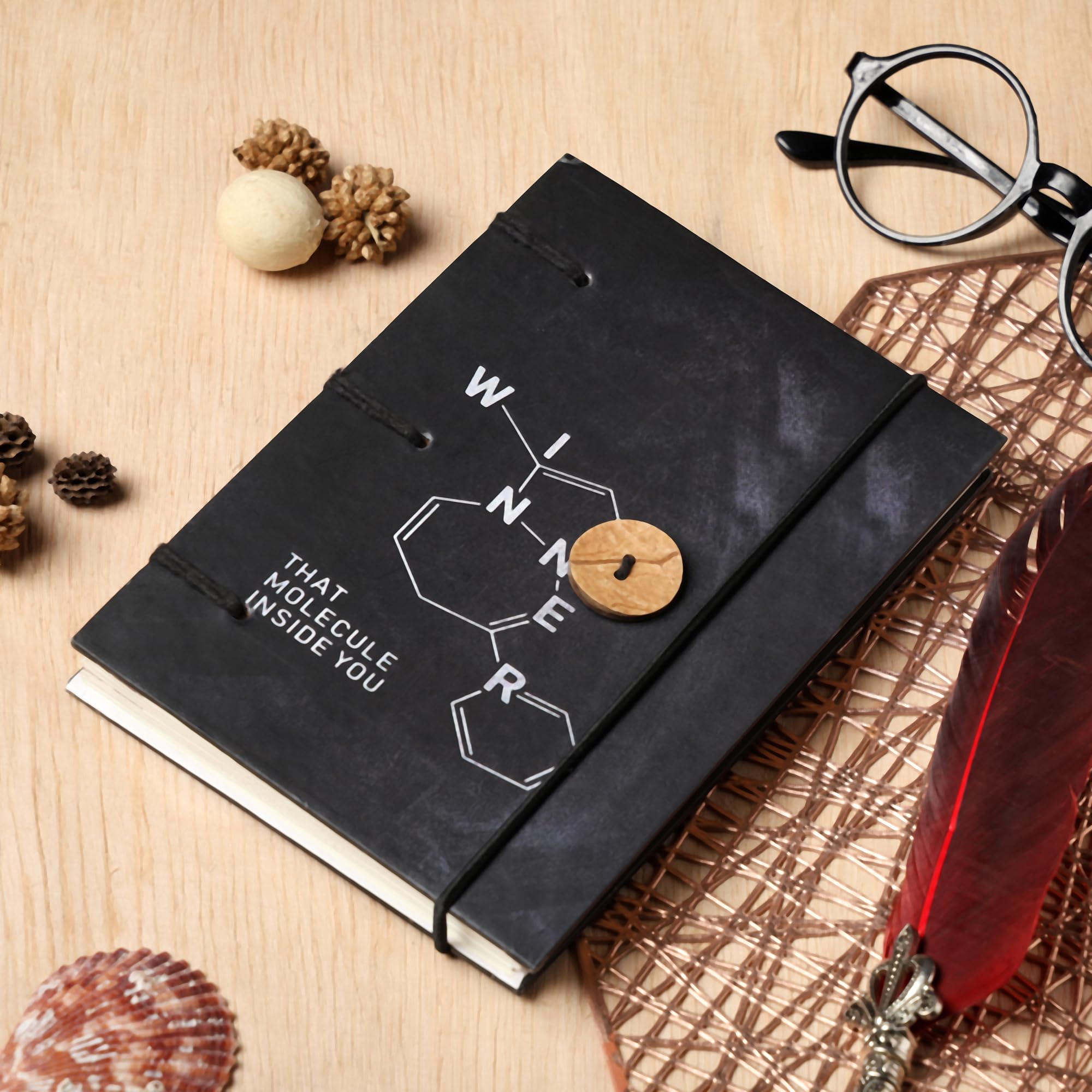 Purpledip Paper Vintage Diary Journal 'Winner': Handmade Paper, Hard Bound, Stretch Elastic Band With Button Closure, Eco Friendly Notepad, 7 * 5 Inches, 144 Unruled Pages (12732)