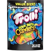 Trolli Sour Brite Crawlers Candy, Sweet &amp; Sour Gummy Worms, 28.8 oz | Cherry-Lemon, Strawberry-Grape, Orange-Lime sour gummy worms, resealable value size bag, party candy, sharing, snacking